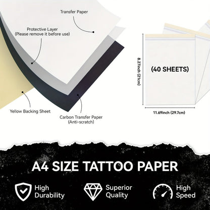 Thermal Tattoo Transfer Paper 40 Sheets Peripage Ink-Free A4 Stencil Paper High Definition Fast Imaging for Tattoo Stencil Printer