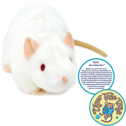 Plush Toy Wylie Realistic White Rat 7-Inch Stuffed Animal with Character Story for Character Display, Room Decor and Gift Presentation