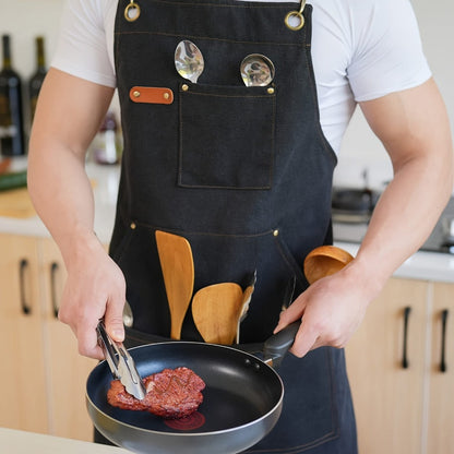 Chef Apron Crossback Canvas Work Apron with Extra Large Pockets for Men Women – Professional Kitchen Cooking BBQ Gardening Workshop Bib