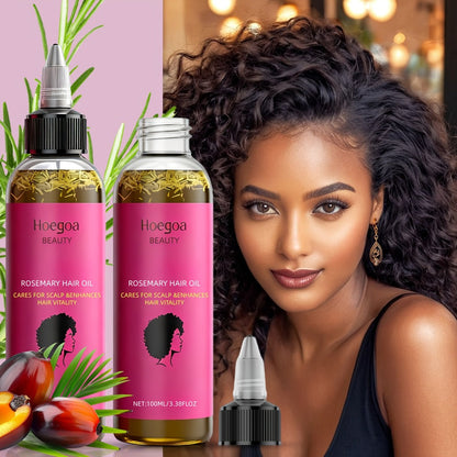 Hair Oil Hoegoa Rosemary Two-Bottle 100ml Gift Set with Pointed Applicators for Hair and Scalp Application