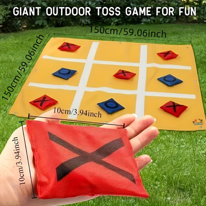 Giant Tic Tac Toe Bean Bag Toss Game Set Outdoor Lawn Game with 4.92ft Cloth 10 Bean Bags Ground Nails for Home and Salon Manicures