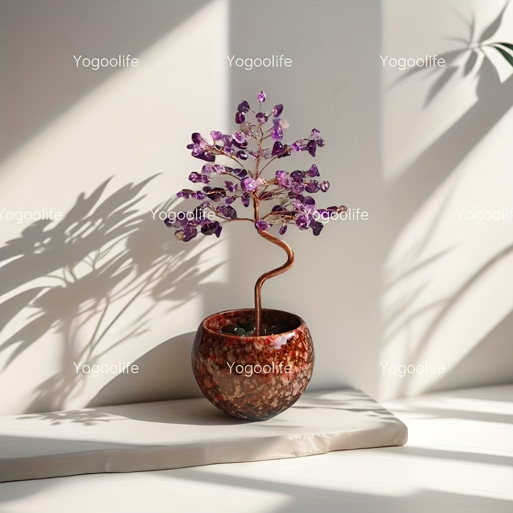 Natural Crystal Gemstone Tree with Ceramic Base 7 Inch Handmade Healing Stone Bonsai Tree for Entryways, Bedrooms and Living Spaces