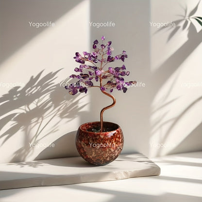 Natural Crystal Gemstone Tree with Ceramic Base 7 Inch Handmade Healing Stone Bonsai Tree for Entryways, Bedrooms and Living Spaces