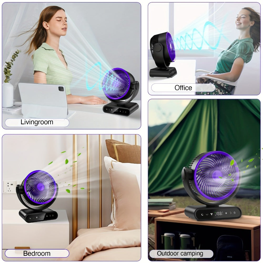 Camping Fan with LED Light Battery Powered 20000mAh 40000mAh 9-Inch 5-Speed Remote Control for Entryways, Bedrooms and Living Spaces