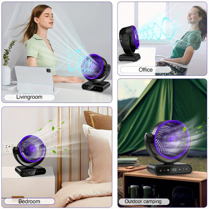 Camping Fan with LED Light Battery Powered 20000mAh 40000mAh 9-Inch 5-Speed Remote Control for Entryways, Bedrooms and Living Spaces