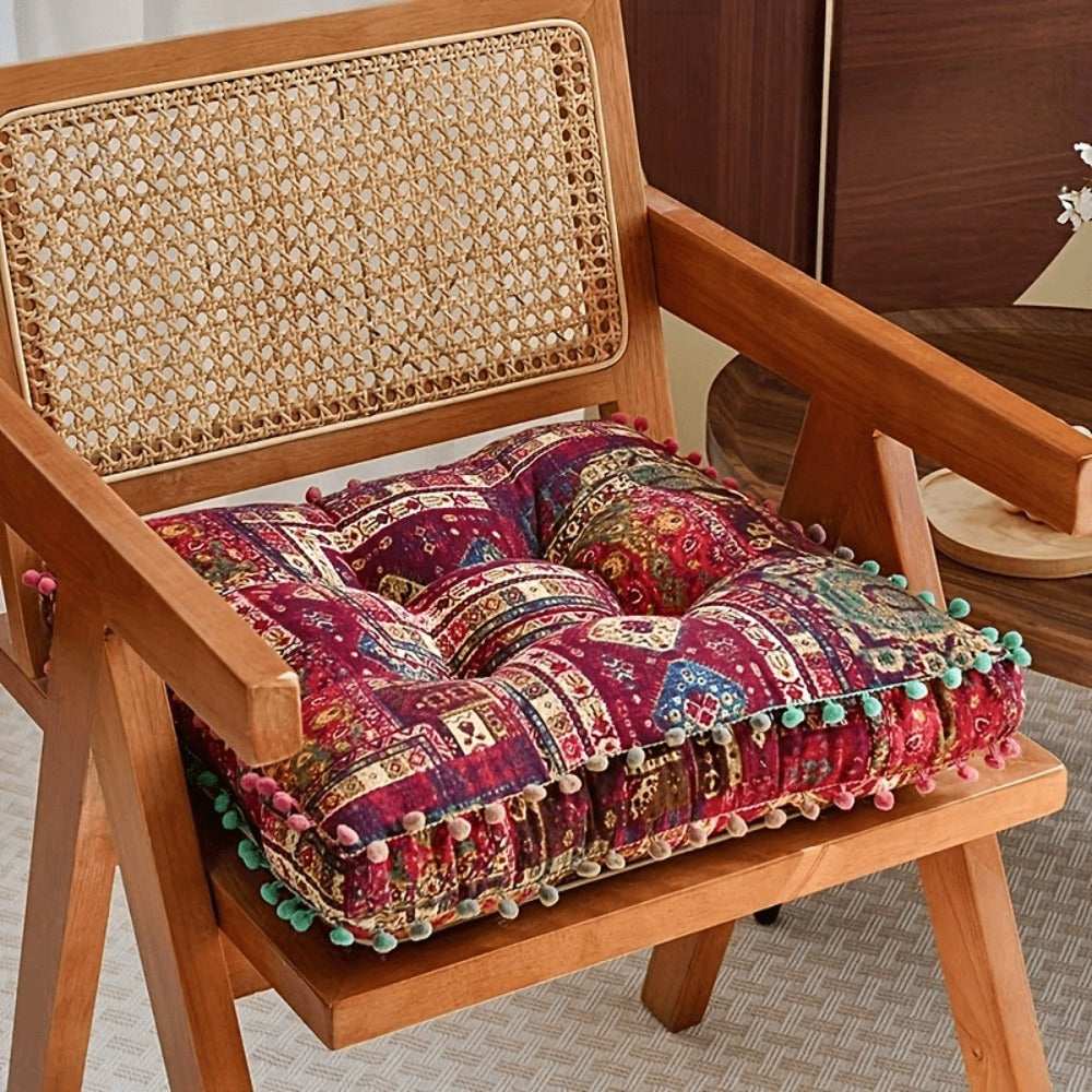 Meditation Floor Cushion Thick Soft Bohemian Moroccan Design Linen Cover Round Pad for Living Room Bedroom Office Yoga Mindfulness Boho Home
