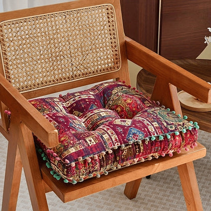 Meditation Floor Cushion Thick Soft Bohemian Moroccan Design Linen Cover Round Pad for Living Room Bedroom Office Yoga Mindfulness Boho Home