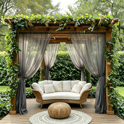Six-Panel Sheer Outdoor Curtain Sets in Ten Colors with 37- or 54-Inch Width and Seven Length Options