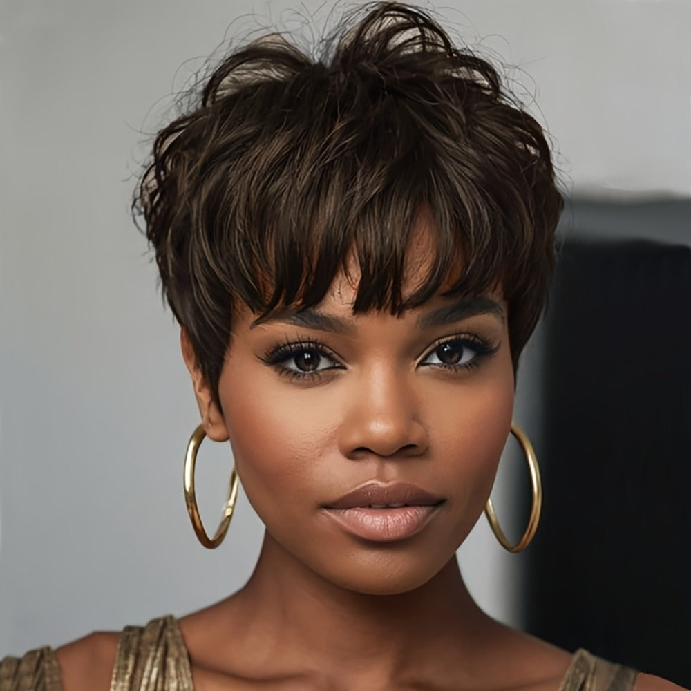 Synthetic Wig 4-Inch Short Body Waves with Full Bangs in Eight Color Options for Costume Looks