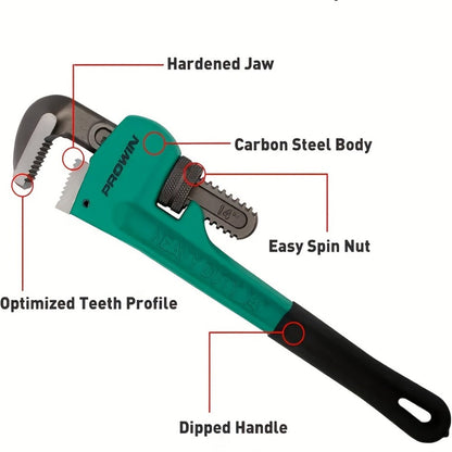 Pipe Wrench Professional Heavy Duty – 8", 12" & 18" CR-V Alloy Steel Plumbing Wrench, Non-Slip Ergonomic Handle, 1500 lbs Torque