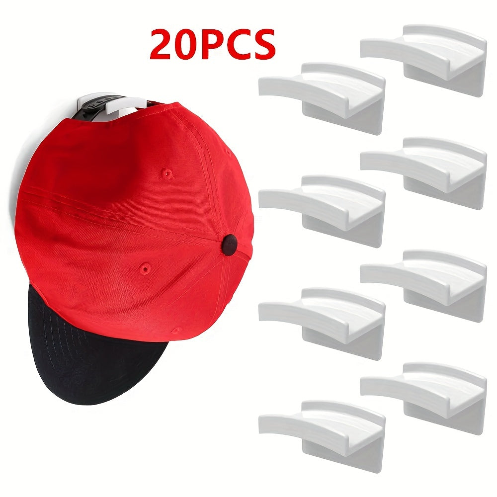 Hat Hooks Wall Mounted 20-Pack, Strong Adhesive Baseball Cap Hooks, No Drilling Multi-Purpose Hat Rack Organizer for Caps