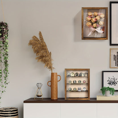 Shadow Box Frame 11x14 Large Memory Display Case with Linen Back – 4 Removable Shelves for Medals, Coins, Rings, Pins