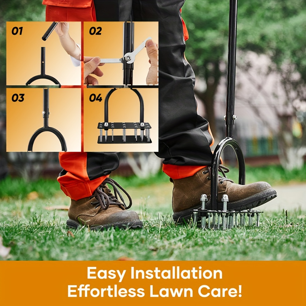 Self-Cleaning Lawn Aerator with 14 Iron Spikes – Spring-Loaded Auto-Clean Mechanism for Leaves & Dirt, Manual Soil Loosening Tool for Patio