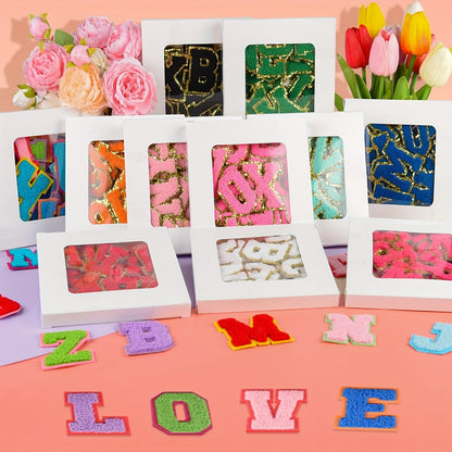Chenille Letter Patches Self Adhesive A-Z 26pcs – Embroidered Alphabet Applique Stickers for Clothes Bags Hats Phone Cases