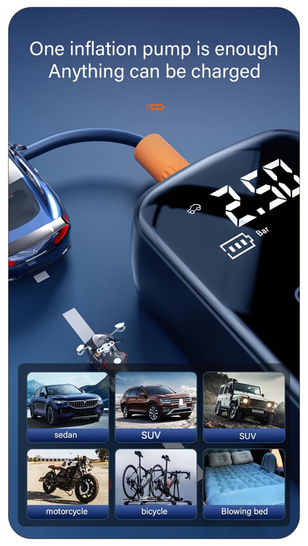 Portable Tire Inflator Air Compressor 150PSI 100W Cordless 4000mAh Digital Display 5 Modes USB-C Fast Charge for Car Motorcycle Bicycle Ball