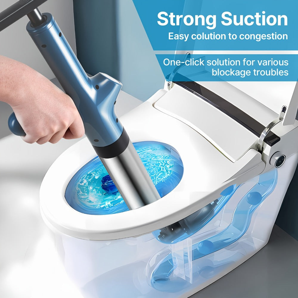 High-Pressure Air Drain Blaster with Real-Time Pressure Indicator – Stainless Steel Toilet Plunger & Sink Drain Unclogger