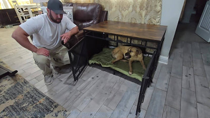 Dog Crate Furniture 43 Inch Corner Indoor Kennel, Heavy Duty Engineered Wood Dog Cage with Side Door for Large Medium Breeds