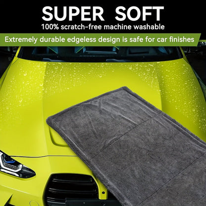Microfiber Car Drying Towel 1300GSM – Edgeless Streak-Free Quick-Dry Detailing Towel, High Absorbency, XL Size 24x16" & 24x36" for Car