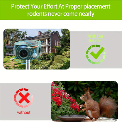 Ultrasonic Animal Repeller, Solar Motion Sensor Deer Cat Dog Garden for Garden, Patio and Yard Use