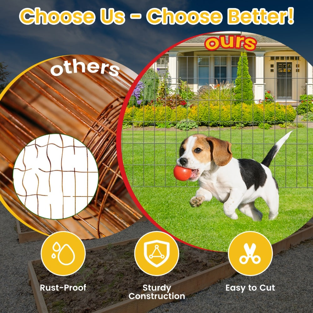 Welded Wire Mesh Fence Roll 50ft, Galvanized Zinc-Coated Steel Hardware Cloth for Chicken Coop, Garden Fence