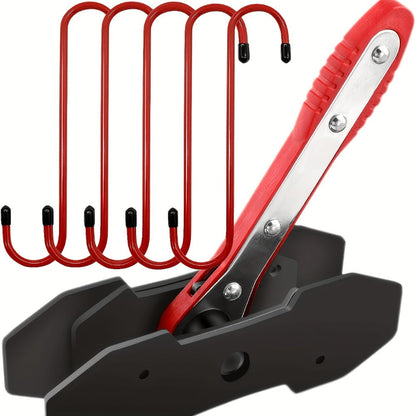 Red-Handle Brake Caliper Piston Press with Channel Plates and Two- or Five-Hook Bundles Pictured