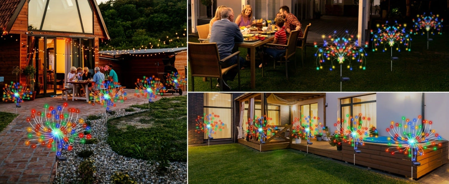 Solar Garden Lights Firework Stakes with 60-420 LEDs, 8 Modes, Flexible Copper Wire and Color Options