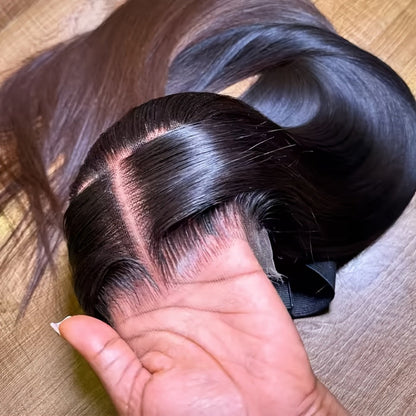 Wig Bone-Straight Glueless Human Hair in Natural Black, 10-34 Inch Options with Pre-Cut 6x4.5 Lace