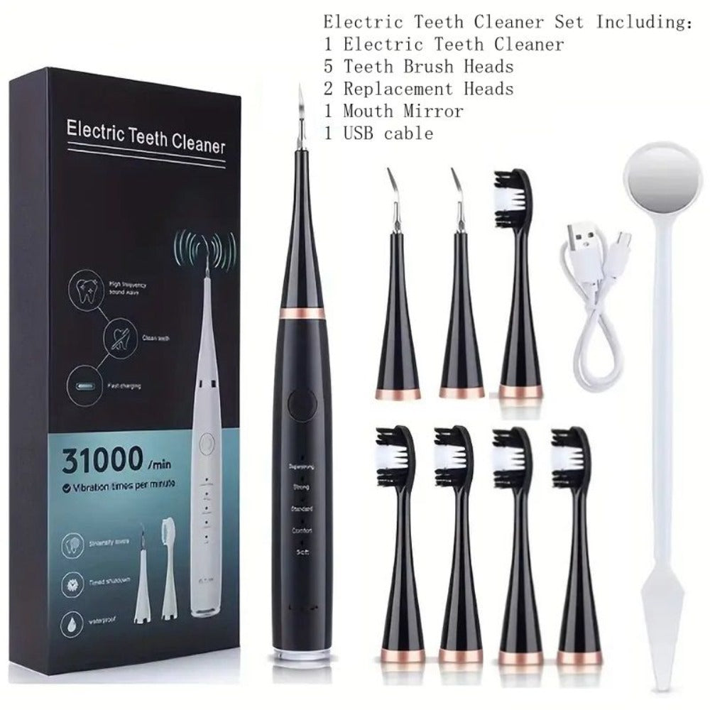 Electric Teeth Cleaner Kit USB Rechargeable, 5 Cleaning Modes Dental Scaler Plaque Tartar Remover Gum Health