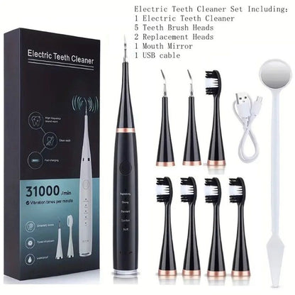 Electric Teeth Cleaner Kit USB Rechargeable, 5 Cleaning Modes Dental Scaler Plaque Tartar Remover Gum Health