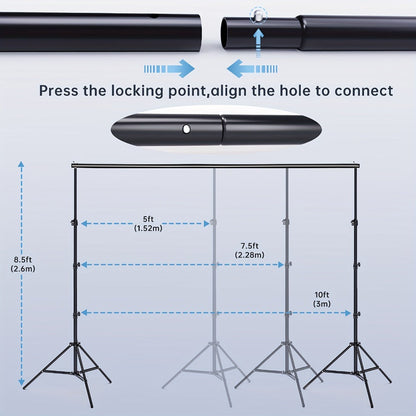 Photography Background Stand 10x8.5 FT Adjustable – Photo Backdrop Support System for Video Studio, Portrait & Streaming with Portable Carry