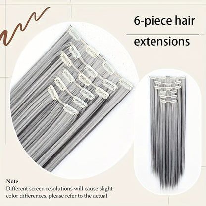 Clip In Hair Extensions 24 Inch for Women 6 Pieces 16 Clips – Heat Resistant Synthetic Hairpiece for Volume & Length