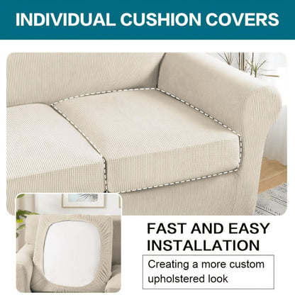 Sofa Cover Grid Jacquard Elastic Full-Cover Slipcover with Elastic Fit for 1 to 3 Seats and XL Sofas