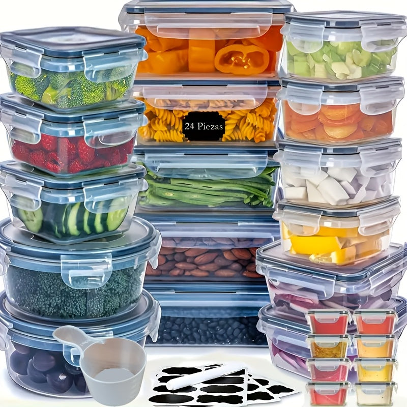 Food Storage Containers Set BPA-Free Airtight – Meal Prep Containers with Easy-Snap Lids Labels & Marker 24 48pcs Pantry Kitchen Organizer