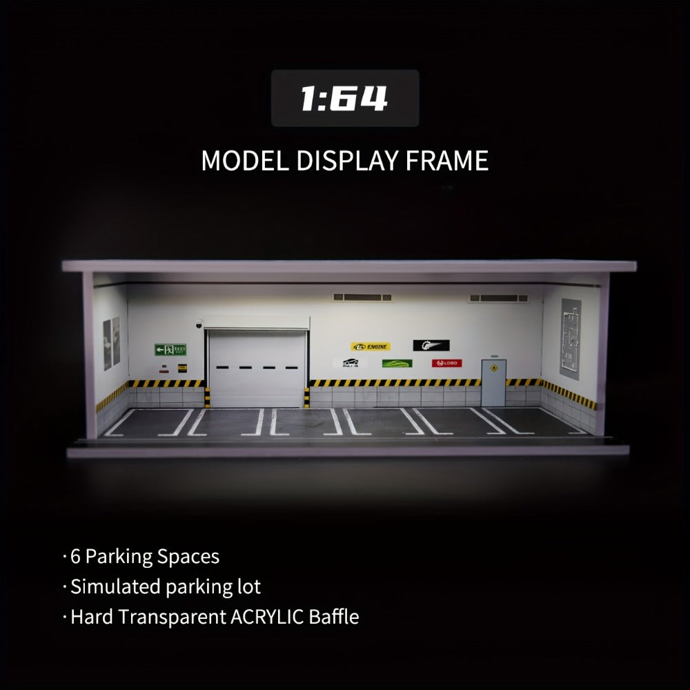 1:64 Diecast Car Display Case with LED Lighted Garage Diorama, Expandable Showcase for 6 Model Cars