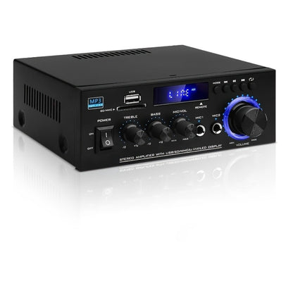 400W Bluetooth 5.0 Stereo Amplifier Receiver AK45, 2-Channel Home Audio Power Amp with Karaoke, FM Radio, USB MMC SD Card