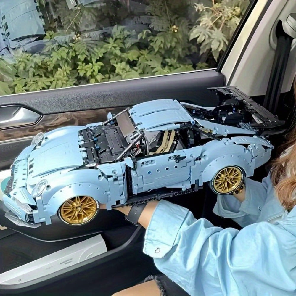 2100PCS Lowrider Sports Car Building Blocks Set for Adults – Misty Blue Model Kit Desktop Ornament & Room Decor, Cool Gift for Men