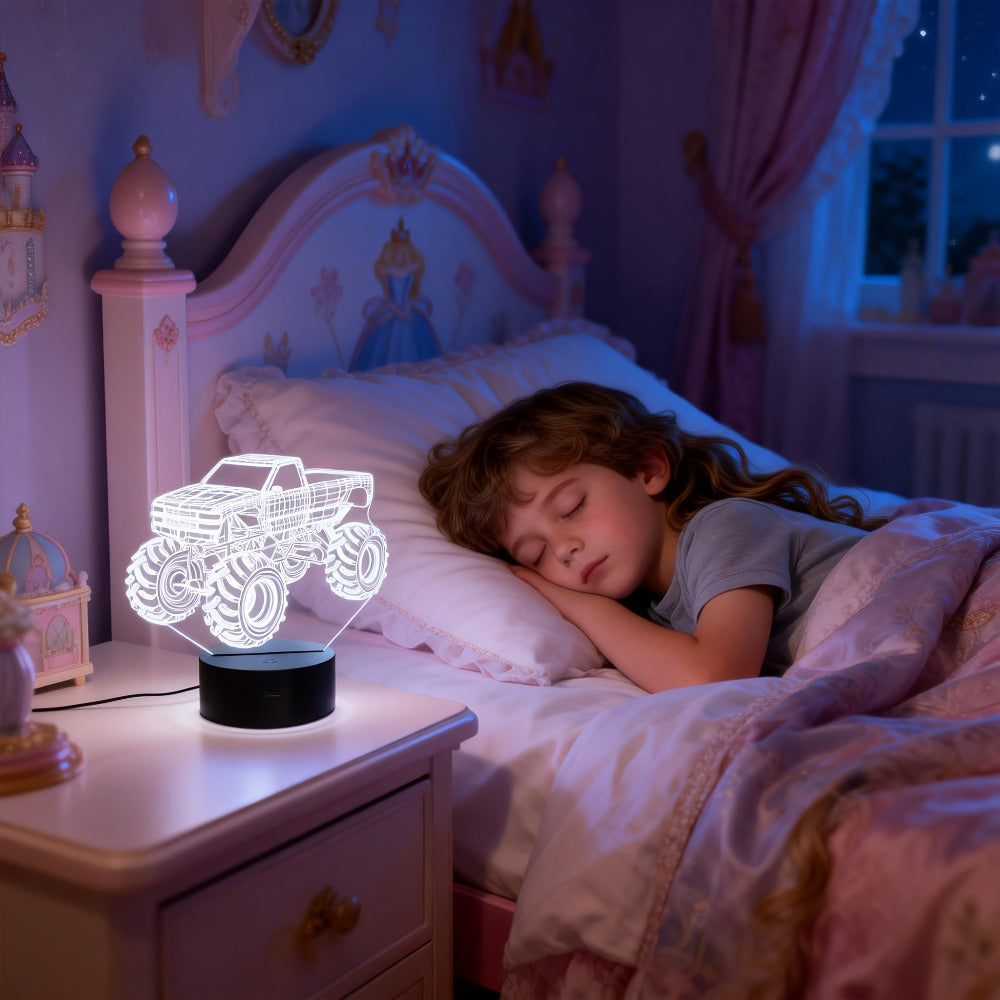 Monster Truck 3D Illusion Night Light 16 Color Changing LED Lamp Remote Control USB Powered for Entryways, Bedrooms and Living Spaces
