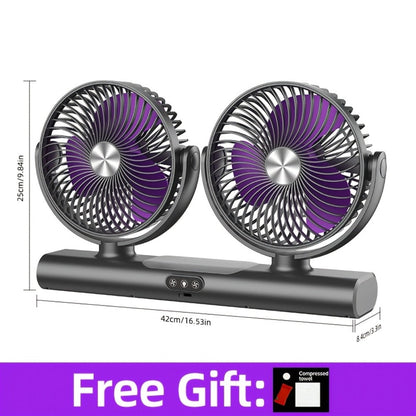 Double Head Air Circulation Fan USB Rechargeable, Desktop & Wall-Mounted 3-Speed Dual-Head Fan with Atmosphere Night Light