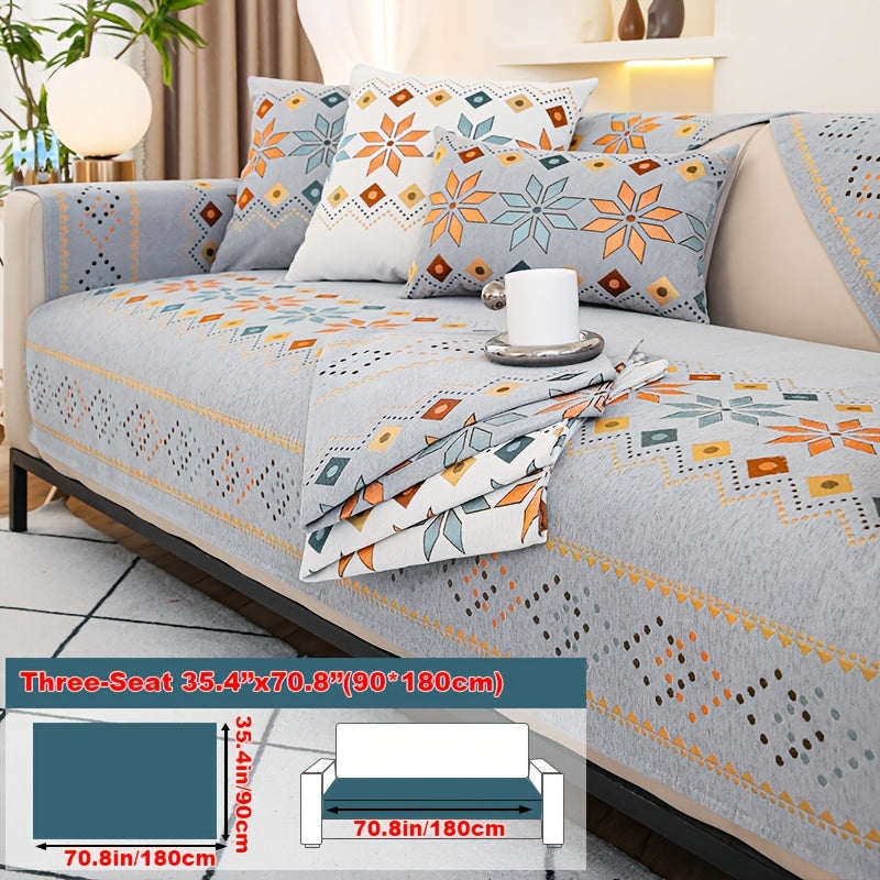 Sofa Cover Bohemian Chenille Jacquard Knit Sections for Seat, Armrest or Backrest with Model-Specific Size and Color Options