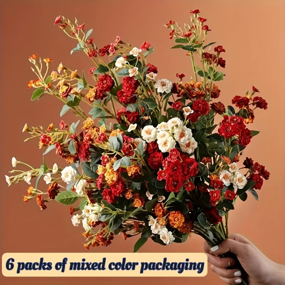 Artificial Flowers Six-Piece Mixed Rose Set in White Yellow Champagne Red Orange and Pink for Decor