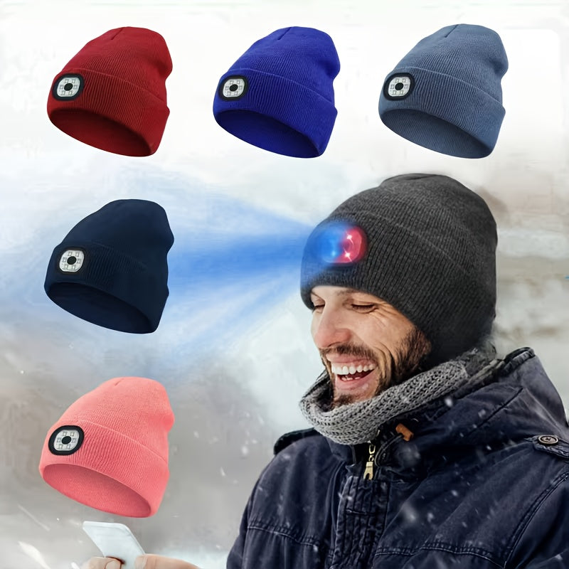 LED Knit Beanie with USB Rechargeable Lights – Light-Up Acrylic Knit Hat for Running, Hiking & Outdoor Activities