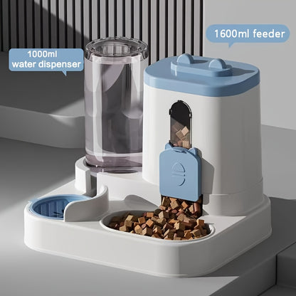 2-in-1 Cat Food and Water Dispenser – Gravity Auto Feeder Bowl Set with Quantitative Feeding, Cute Design for Cats & Small Dogs