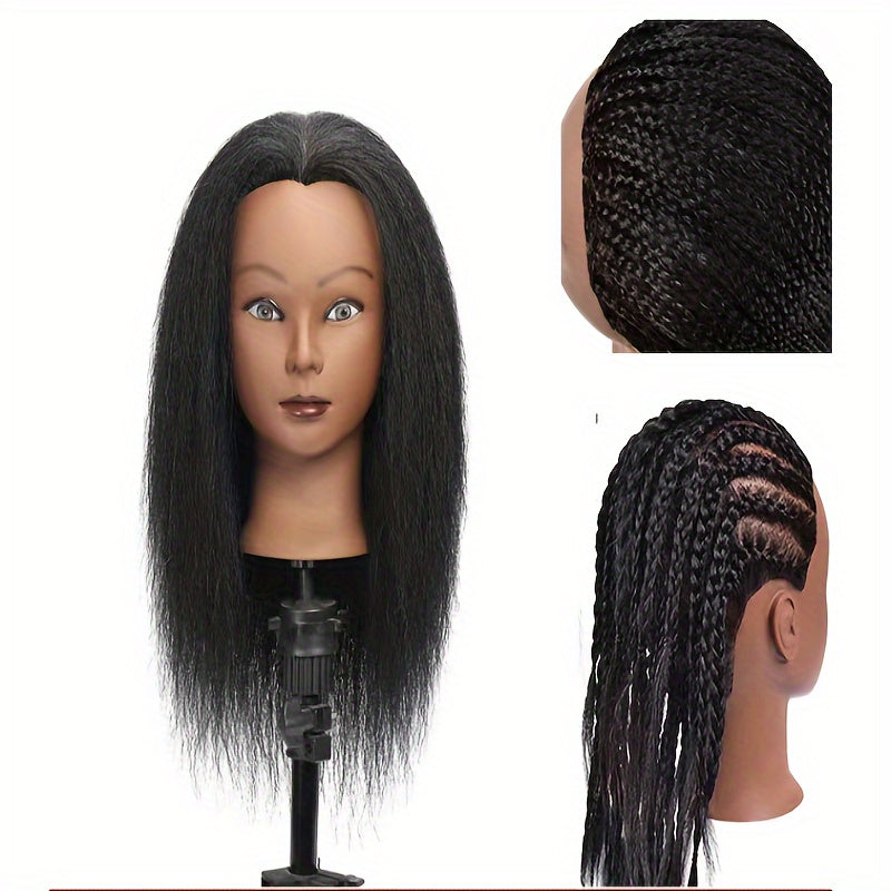 Mannequin Head Human Hair Afro Curly with Clamp Cosmetology Practice Training Head for Hairdresser Braiding Styling Cutting 4 Styles Natural
