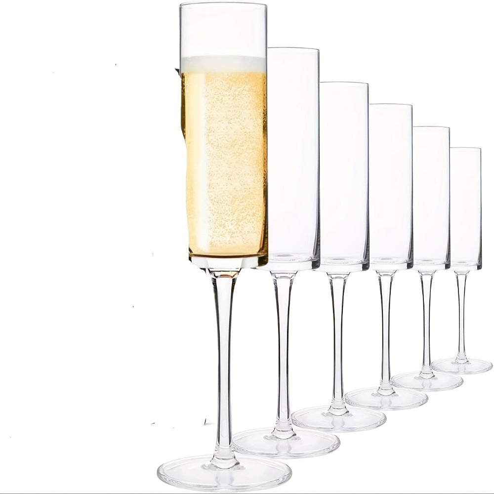 Champagne Flutes Set of 6 – Elegant 6.5oz Clear Glass Champagne Glasses, Reusable Stemmed Flutes for Birthday, Wedding