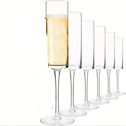 Champagne Flutes Set of 6 – Elegant 6.5oz Clear Glass Champagne Glasses, Reusable Stemmed Flutes for Birthday, Wedding