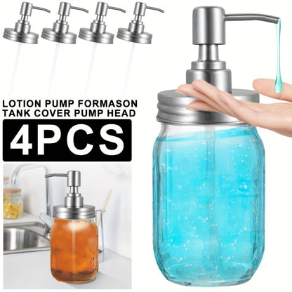 Mason Jar Soap Dispenser Pump Lids 4 Pack – 304 Stainless Steel Regular Mouth Mason Jar Pump Replacement, Leakproof Gasket