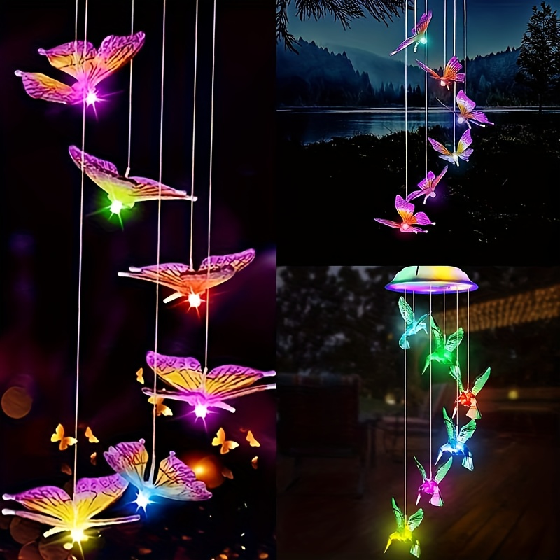 Solar Hummingbird Butterfly Pendant Light 6 LED Color, for Garden, Pathway and Patio Lighting