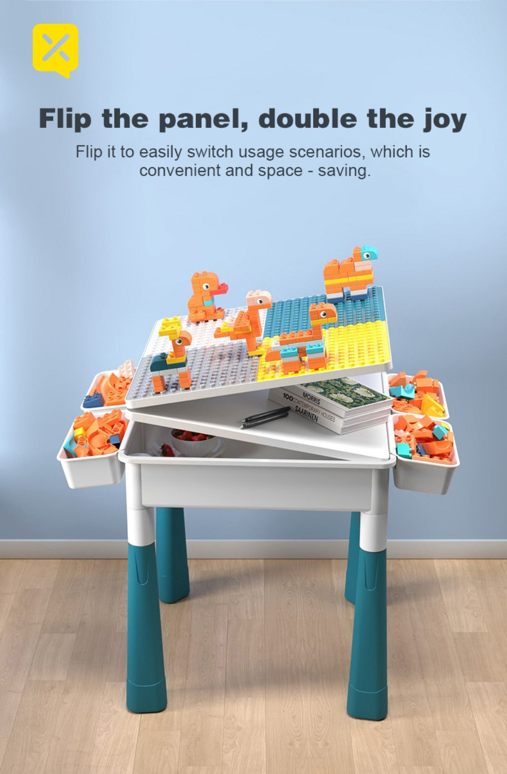 Kids Activity Table Building Blocks LEGO Compatible Play Table for Toddlers, Durable ABS Plastic Space-Saving Corner Design