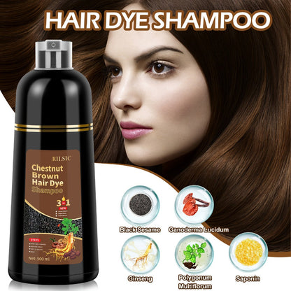 RILSIC 3-in-1 Gray Hair Color Shampoo with Plant Squalene – 100% Gray Coverage Wash & Condition Instant Results, No Mix No Ammonia