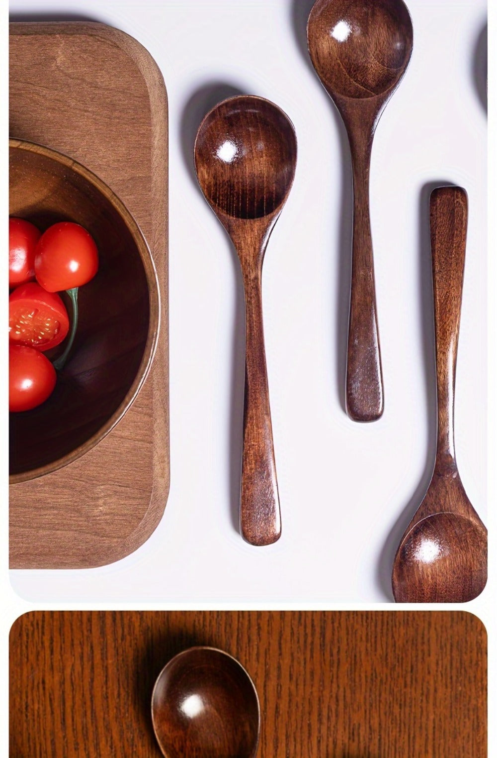 Kitchen Utensils Set of Eight 7.28in Natural Wood Spoons for Coffee, Tea, Dessert and Table Serving